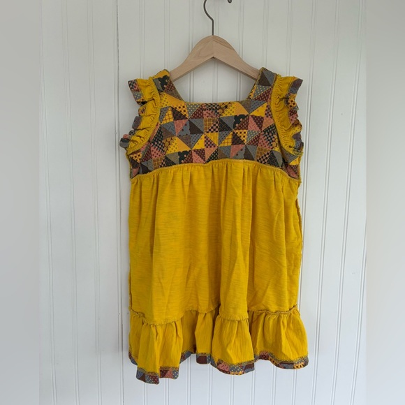 Misha & Puff Organic Patchwork Ruffle Sleeve Babydoll Dress In Mango, 7-8y - Picture 7 of 8